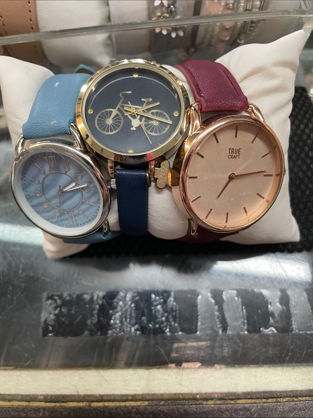 True Craft Rose Gold Watch with Burgundy Strap and Blue Accent